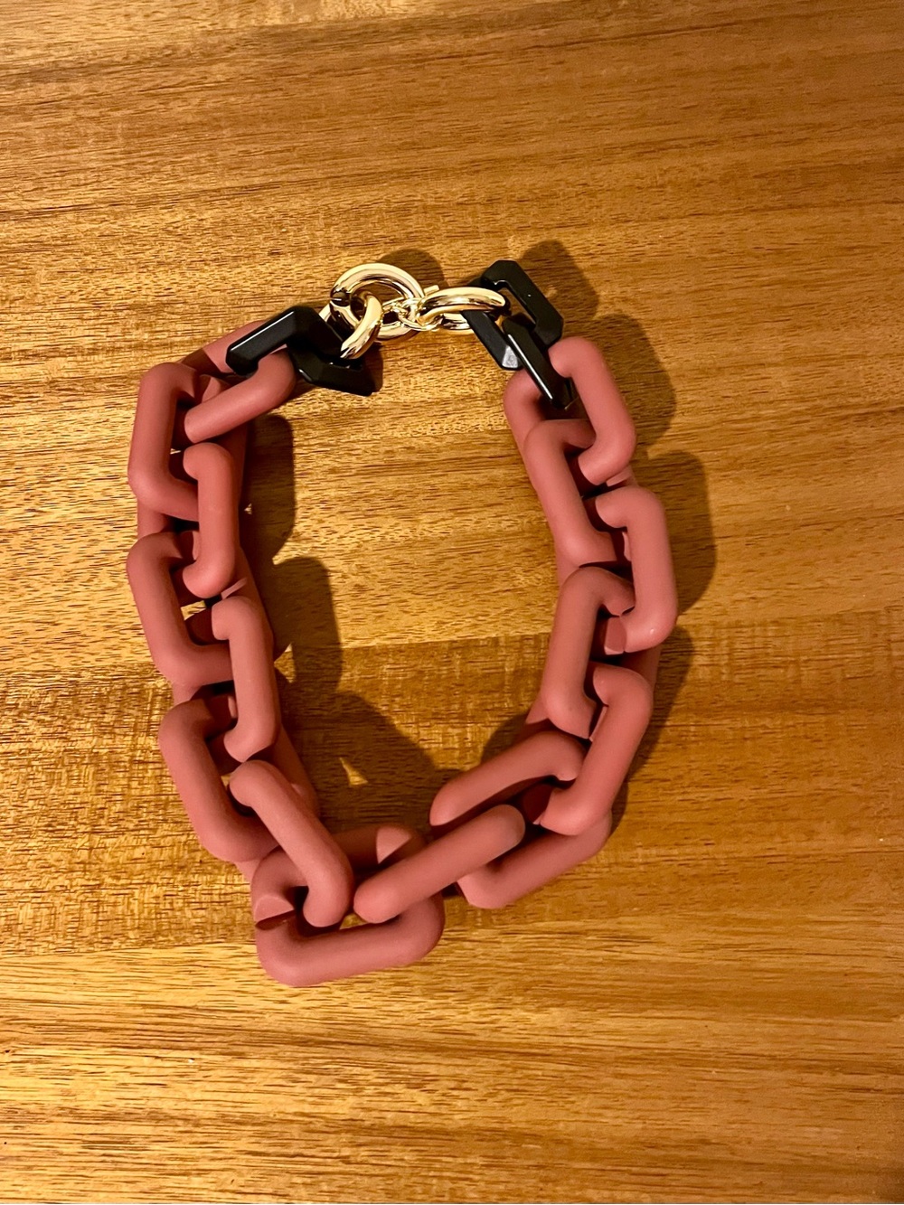 Anthropologie Matte Mauve-Link Necklace with Gold and Black Accents